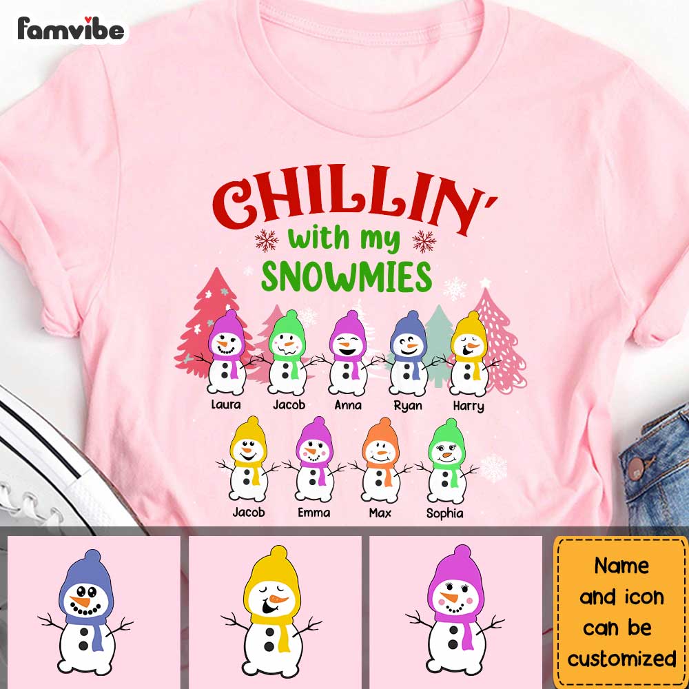 Personalized Grandkids Chillin With My Snowmies Grandma Snowman Christmas Shirt NB43 58O28 Primary Mockup