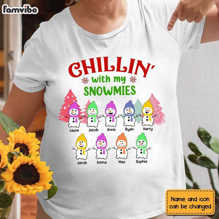 Personalized Grandkids Chillin With My Snowmies Grandma Snowman Christmas Shirt - Hoodie - Sweatshirt NB43 58O28 1
