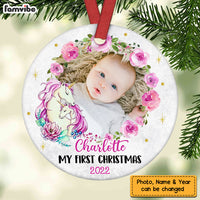 Personalized Unicorn My First Christmas Baby Girl Circle Ornament NB51 58O47 thumb 1