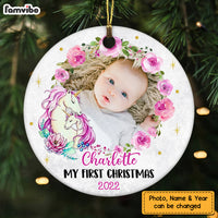 Personalized Unicorn My First Christmas Baby Girl Circle Ornament NB51 58O47 thumb 1