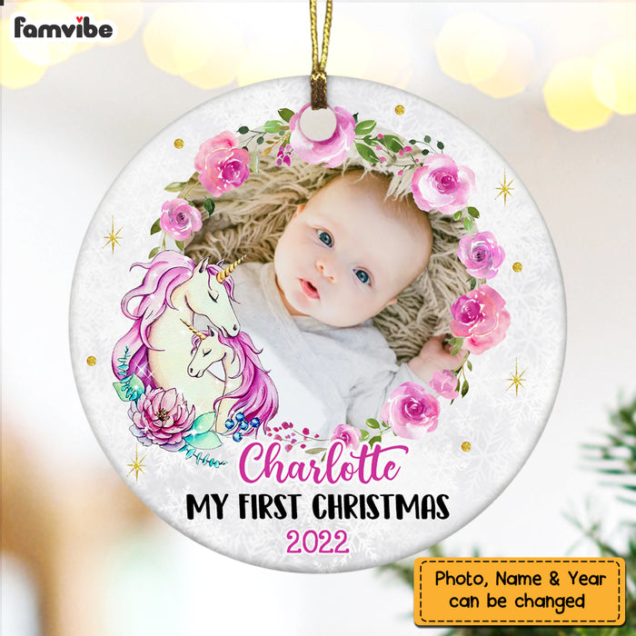 Personalized Unicorn My First Christmas Baby Girl Circle Ornament NB51 58O47 1