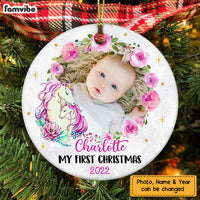 Personalized Unicorn My First Christmas Baby Girl Circle Ornament NB51 58O47 thumb 1