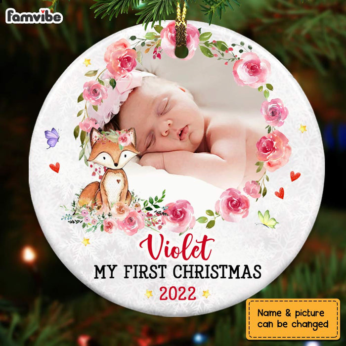 Personalized Baby First Christmas Rose Fox Circle Ornament NB46 30O68 1