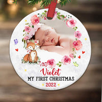 Personalized Baby First Christmas Rose Fox Circle Ornament NB46 30O68 thumb 1