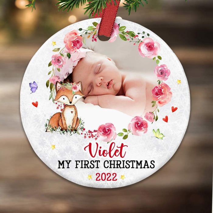 Personalized Baby First Christmas Rose Fox Circle Ornament NB46 30O68 1