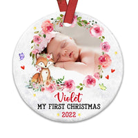 Personalized Baby First Christmas Rose Fox Circle Ornament NB46 30O68 thumb 1