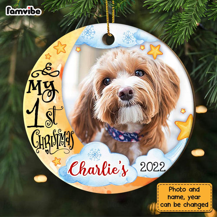 Personalized My First Christmas Dog Photo Circle Ornament NB51 23O28 1