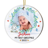 Personalized Photo Baby First Christmas Elephant Circle Ornament NB52 30O28 thumb 1