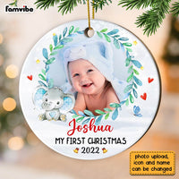 Personalized Photo Baby First Christmas Elephant Circle Ornament NB52 30O28 thumb 1