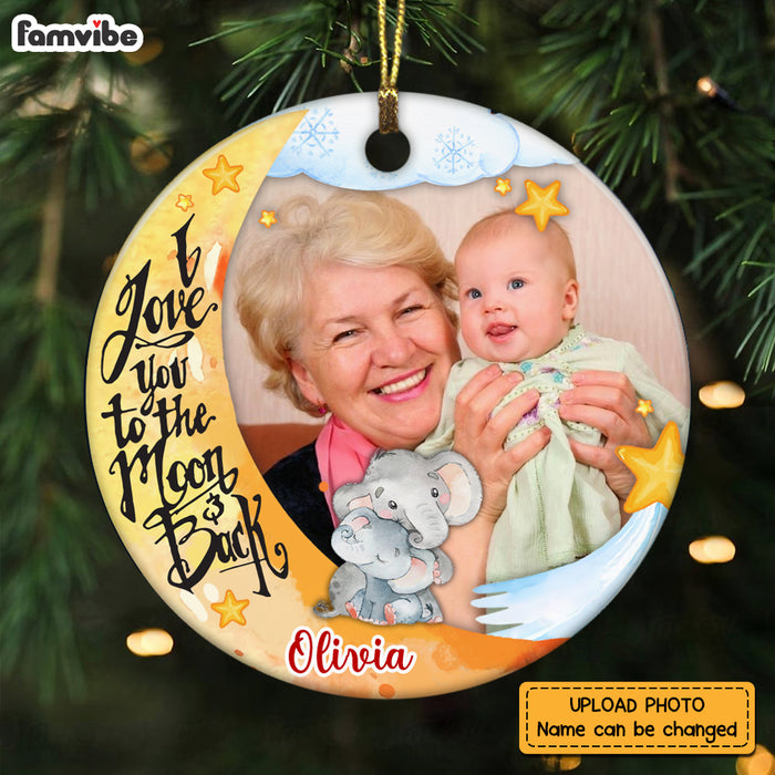 Personalized Granddaughter I Love You To The Moon Elephant Photo Circle Ornament NB103 23O73 1