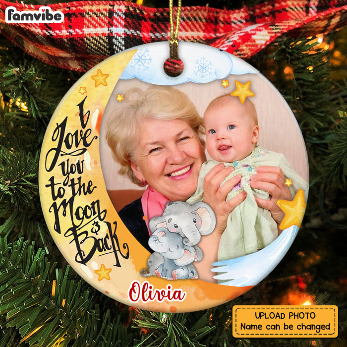 Personalized Granddaughter I Love You To The Moon Elephant Photo Circle Ornament NB103 23O73 1