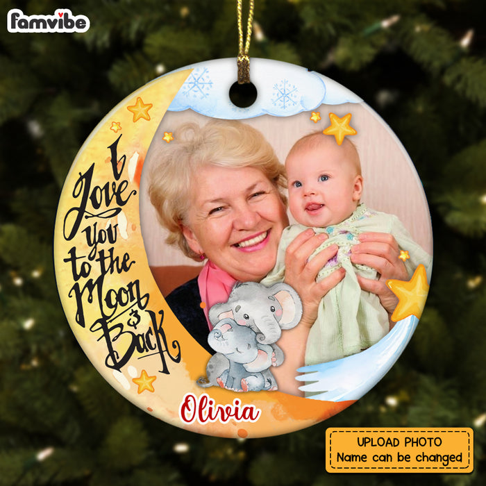 Personalized Granddaughter I Love You To The Moon Elephant Photo Circle Ornament NB103 23O73 1