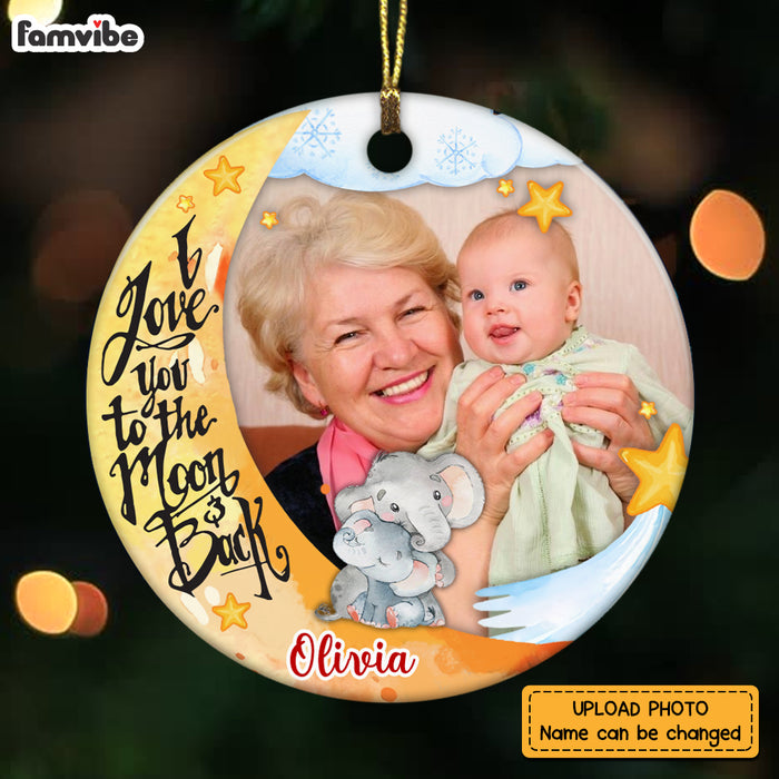 Personalized Granddaughter I Love You To The Moon Elephant Photo Circle Ornament NB103 23O73 1