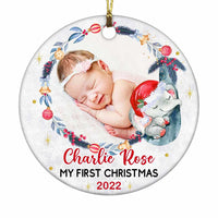 Personalized  Baby First Christmas Elephant Photo Circle Ornament NB111 32O47 thumb 1