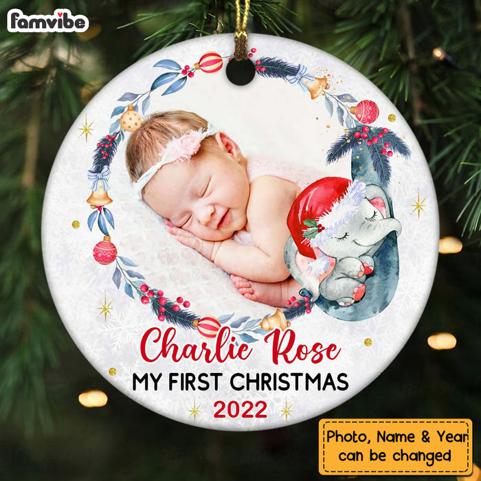 Personalized  Baby First Christmas Elephant Photo Circle Ornament NB111 32O47 1