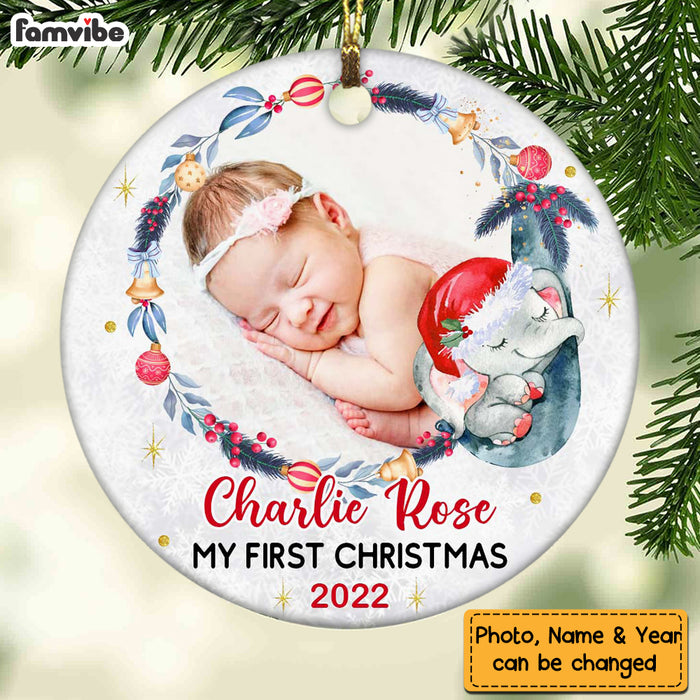 Personalized  Baby First Christmas Elephant Photo Circle Ornament NB111 32O47 1