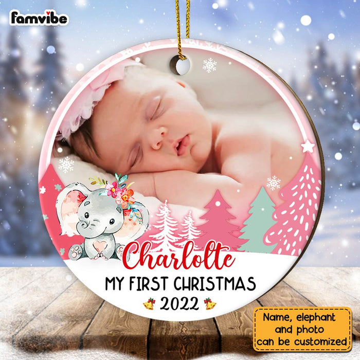 Personalized Baby First Christmas Elephant Circle Ornament NB92 32O28 1