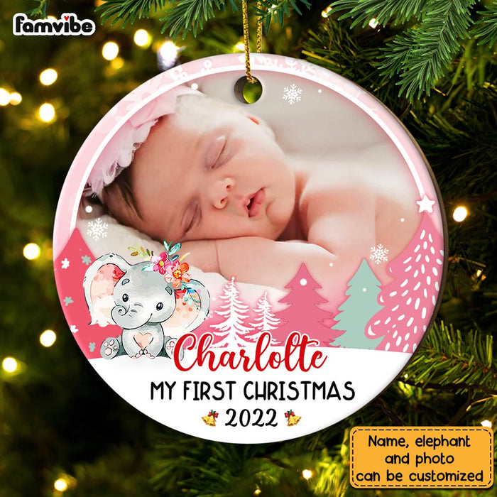 Personalized Baby First Christmas Elephant Circle Ornament NB92 32O28 1