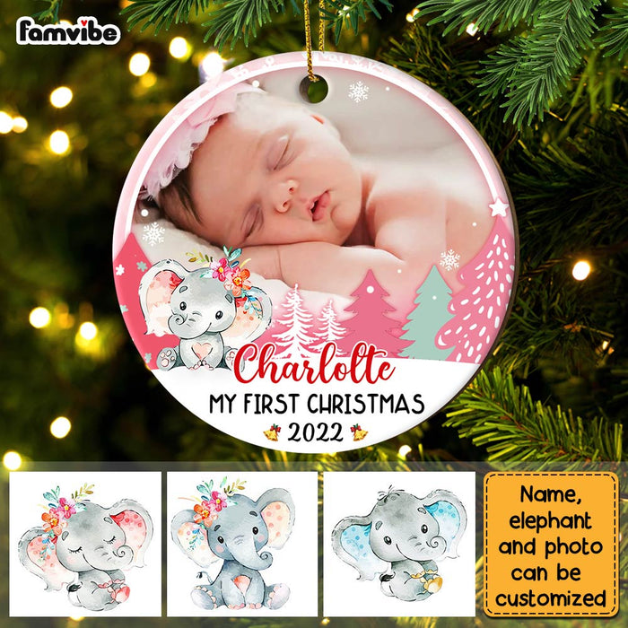 Personalized Baby First Christmas Elephant Circle Ornament NB92 32O28 1