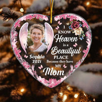 Personalized Heaven Is A Beautiful Pink Butterfly Flower Memorial Loss Of Mom Grandma Heart Ornament NB151 58O47 thumb 1