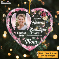 Personalized Heaven Is A Beautiful Pink Butterfly Flower Memorial Loss Of Mom Grandma Heart Ornament NB151 58O47 thumb 1