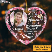 Personalized Heaven Is A Beautiful Pink Butterfly Flower Memorial Loss Of Mom Grandma Heart Ornament NB151 58O47 thumb 1