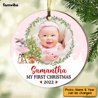 Personalized Pink Baby First Christmas Bunny Photo Circle Ornament NB161 23O47 thumb 1