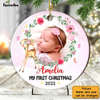 Personalized Baby First Christmas Photo Deer Circle Ornament NB151 85O28 thumb 1