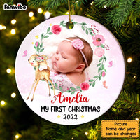 Personalized Baby First Christmas Photo Deer Circle Ornament NB151 85O28 thumb 1