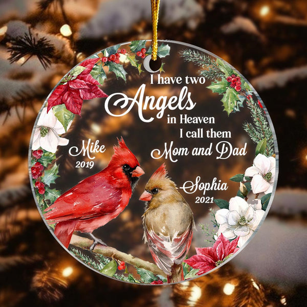 Cardinal & Angel Wings Ornament - Optional Personalization