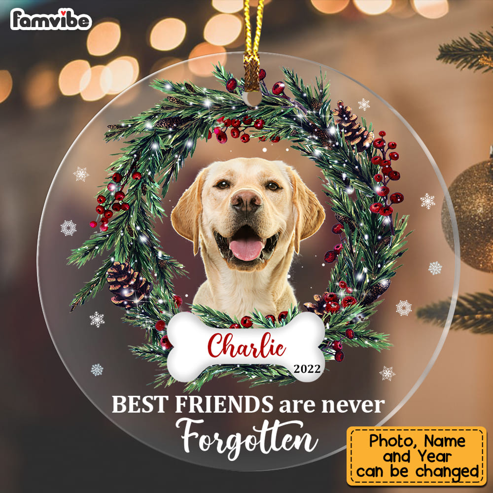 Personalized Memo Friends Are Never Forgotten Dog Photo Circle Ornament NB183 32O53 Primary Mockup