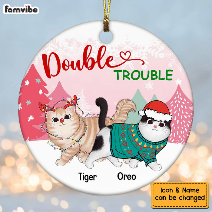 Personalized Cat Christmas Double Trouble Circle Ornament NB176 30O58 1