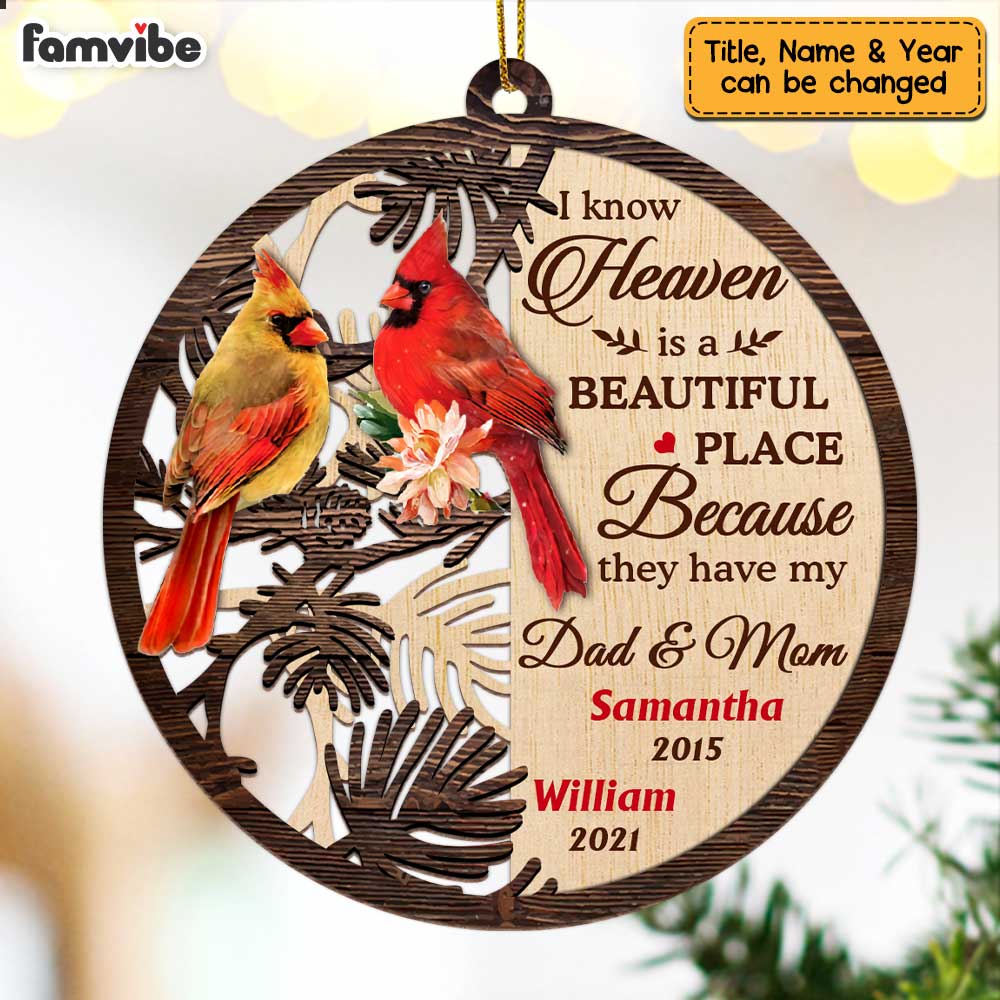 Personalized Memo Cardinal Heaven Is A Beautiful Place Ornament NB193 32O47 Primary Mockup