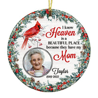 Personalized Heaven Is A Beautiful Place Memo Cardinal Photo Circle Ornament NB213 23O53 thumb 1