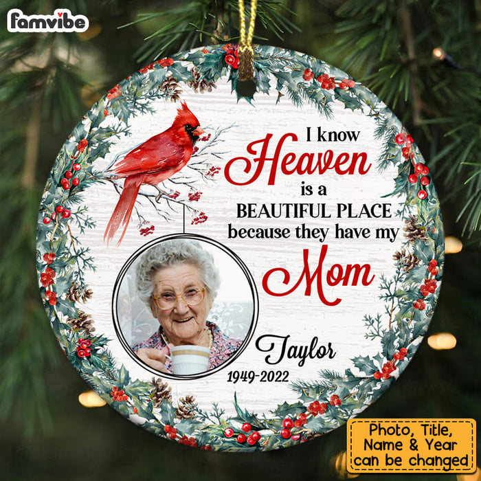 Personalized Heaven Is A Beautiful Place Memo Cardinal Photo Circle Ornament NB213 23O53 1