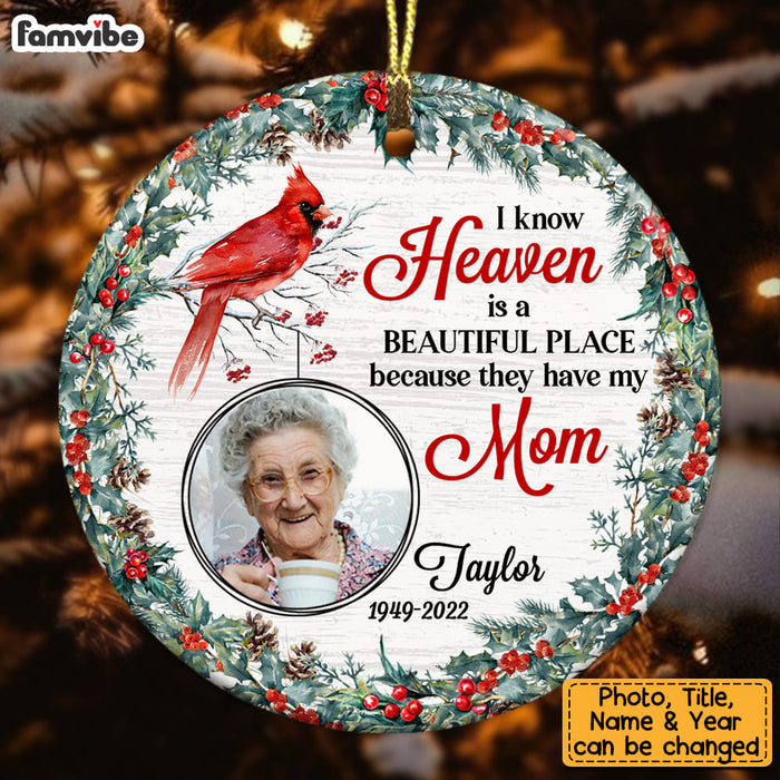 Personalized Heaven Is A Beautiful Place Memo Cardinal Photo Circle Ornament NB213 23O53 1
