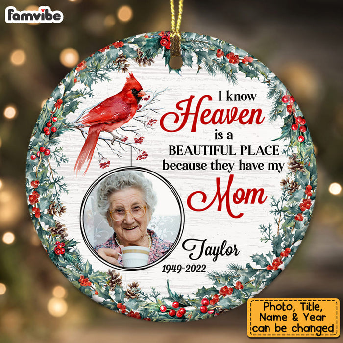Personalized Heaven Is A Beautiful Place Memo Cardinal Photo Circle Ornament NB213 23O53 1
