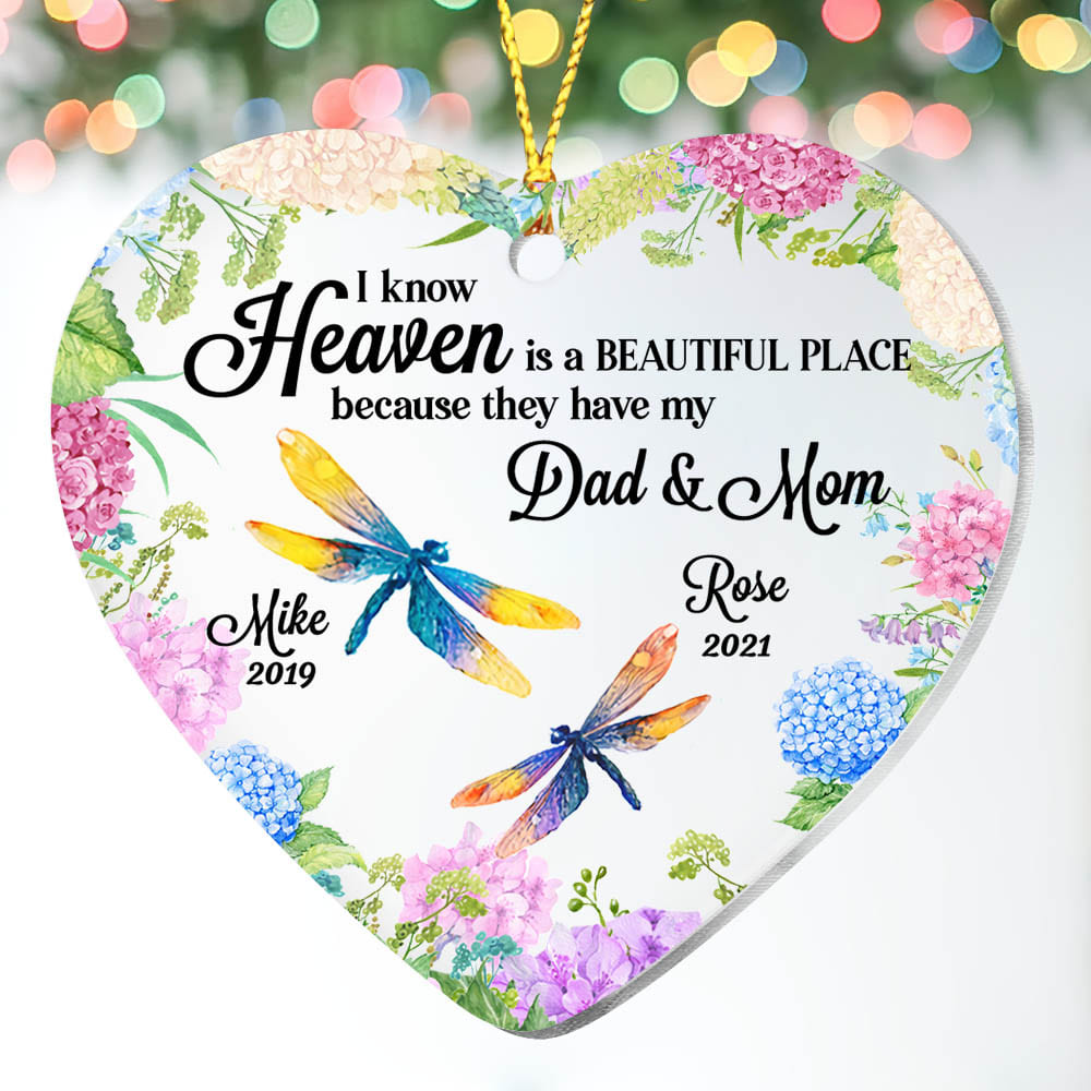 Personalized Memo Dragonfly Heaven Is A Beautiful Place Ornament Heart Ornament NB213 32O58 Primary Mockup
