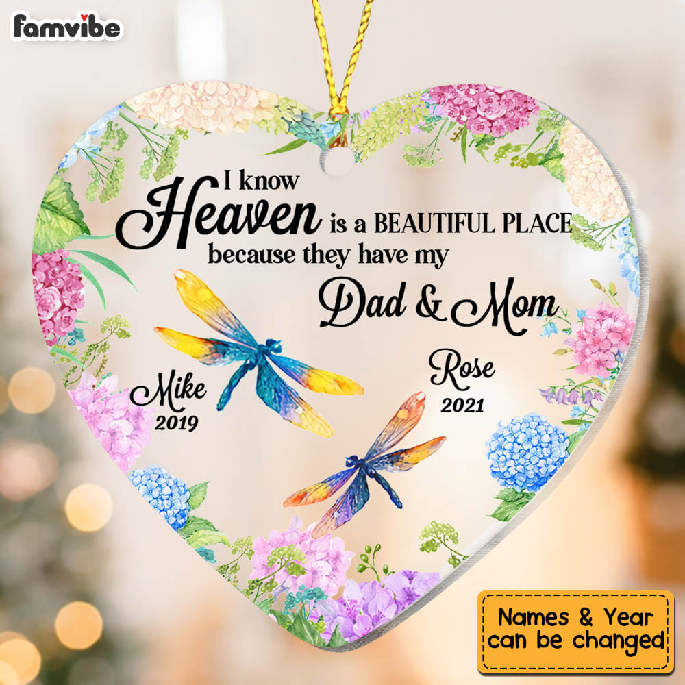 Personalized Memo Dragonfly Heaven Is A Beautiful Place Ornament Heart Ornament NB213 32O58 Primary Mockup