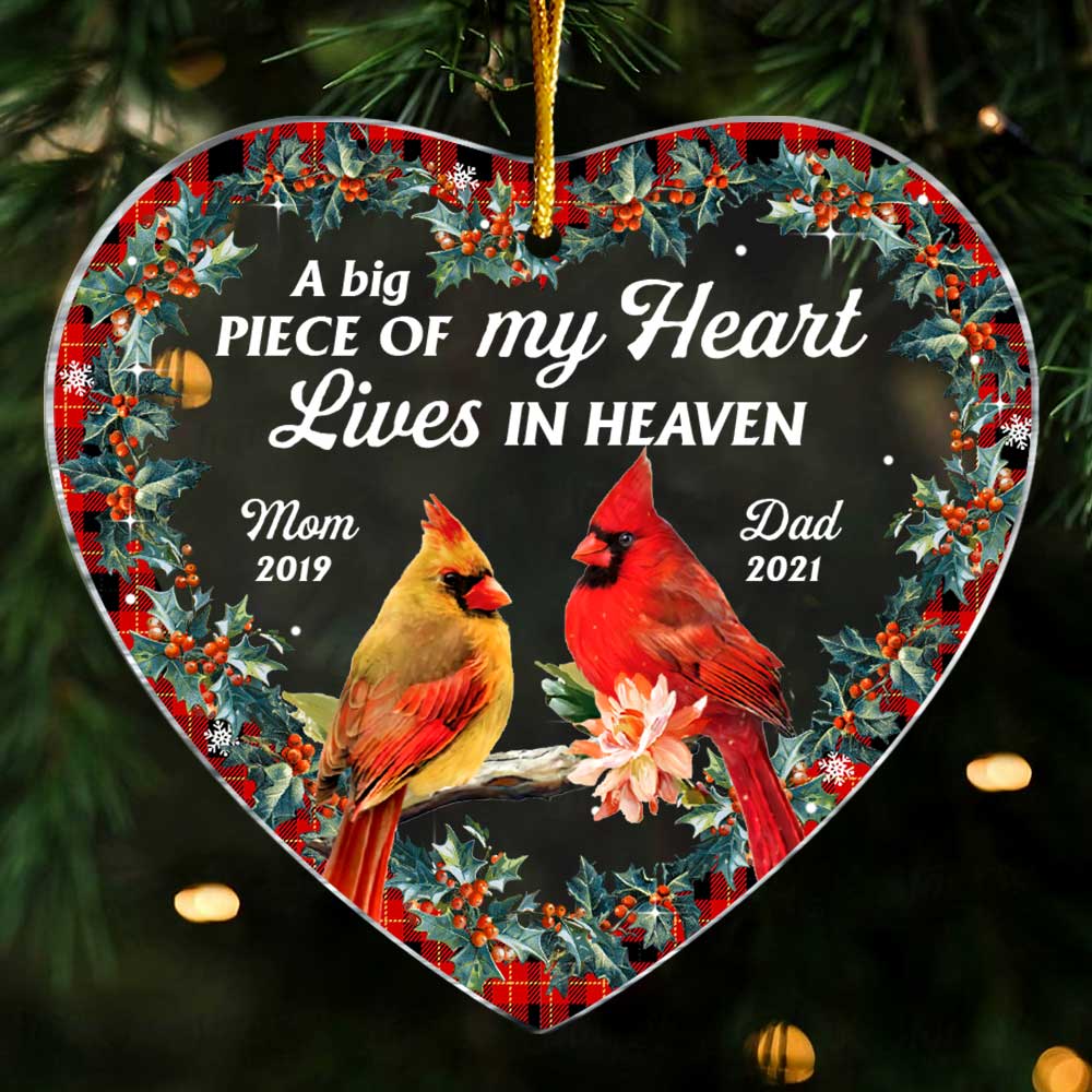 Personalized A Big Piece Of My Heart Lives In Heaven Memorial Mom Dad Heart Ornament NB191 58O47 Mockup 4