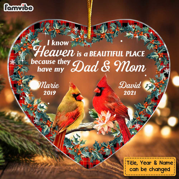 Custom Memorial Christmas Heart Ornaments for Mom and Dad 2.75
