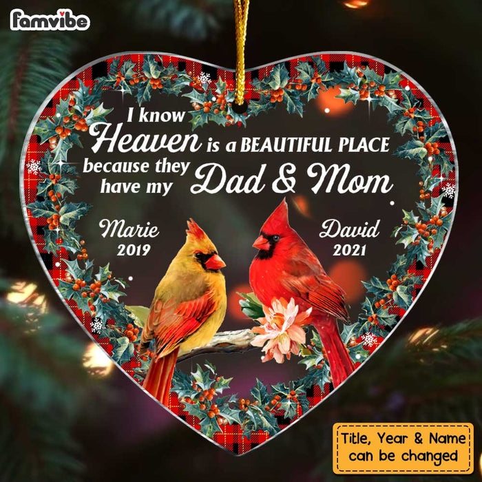 Custom Memorial Christmas Heart Ornaments for Mom and Dad