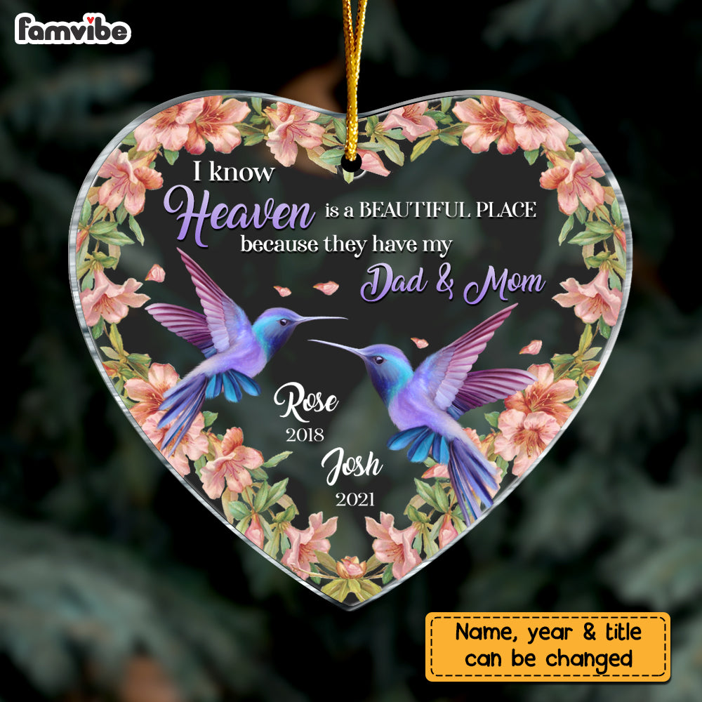 Personalized Heaven Is A Beautiful Place Memo Hummingbird Heart Ornament NB214 23O73 Primary Mockup