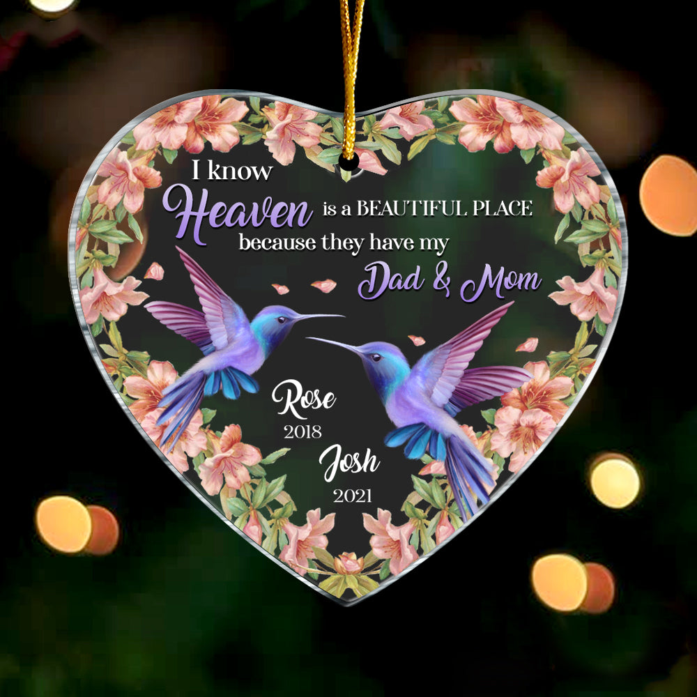 Personalized Heaven Is A Beautiful Place Memo Hummingbird Heart Ornament NB214 23O73 Primary Mockup
