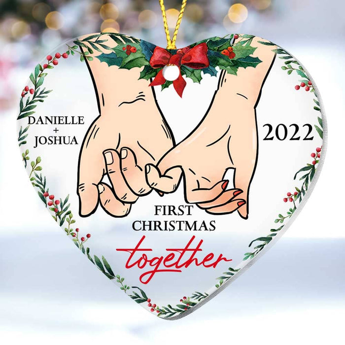 Personalized Couple Holding Hands First Christmas Together Heart Ornament NB231 23O58 1