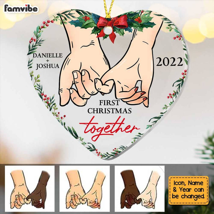 Personalized Couple Holding Hands First Christmas Together Heart Ornament NB231 23O58 1