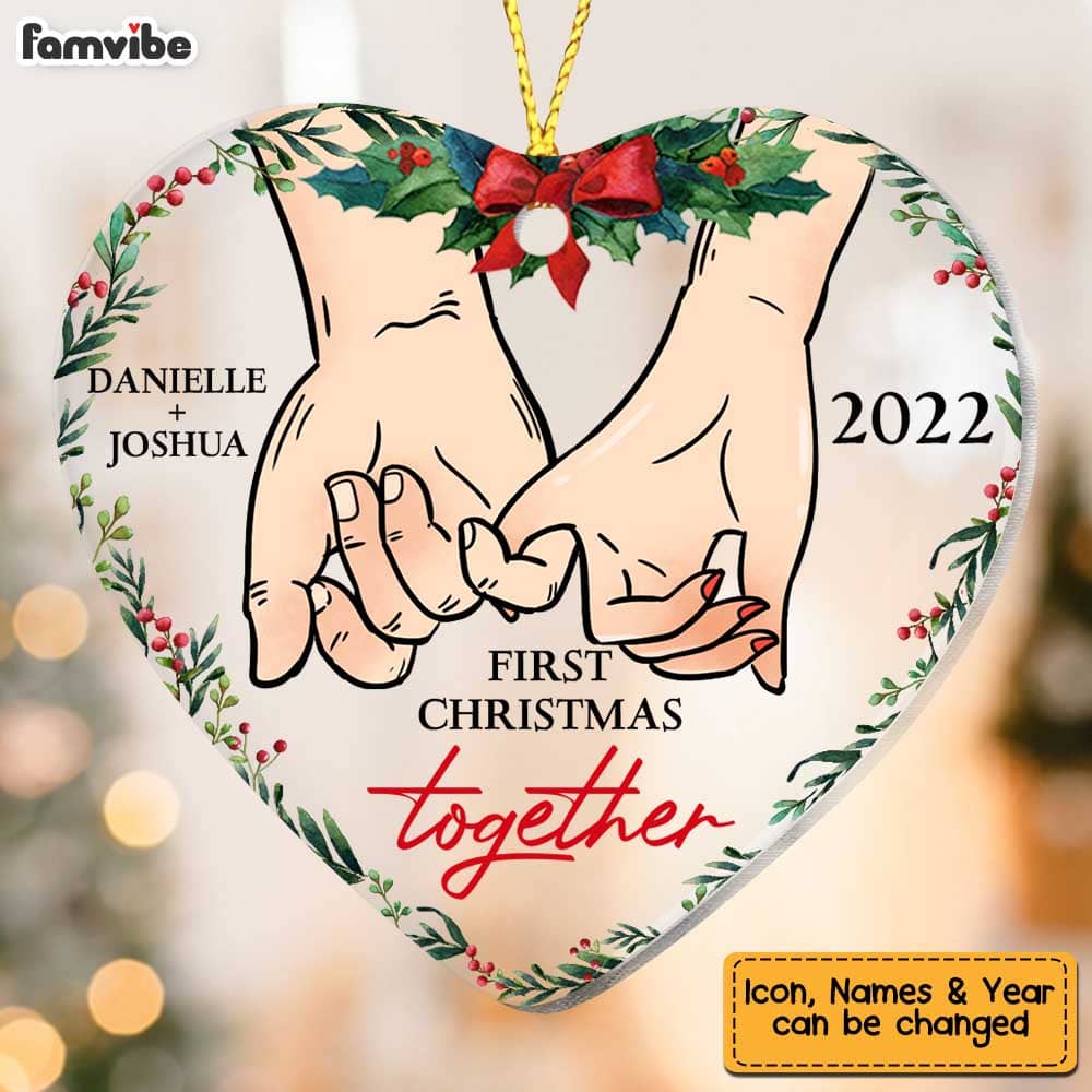 Personalized Couple Holding Hands First Christmas Together Heart Ornament NB231 23O58 Primary Mockup