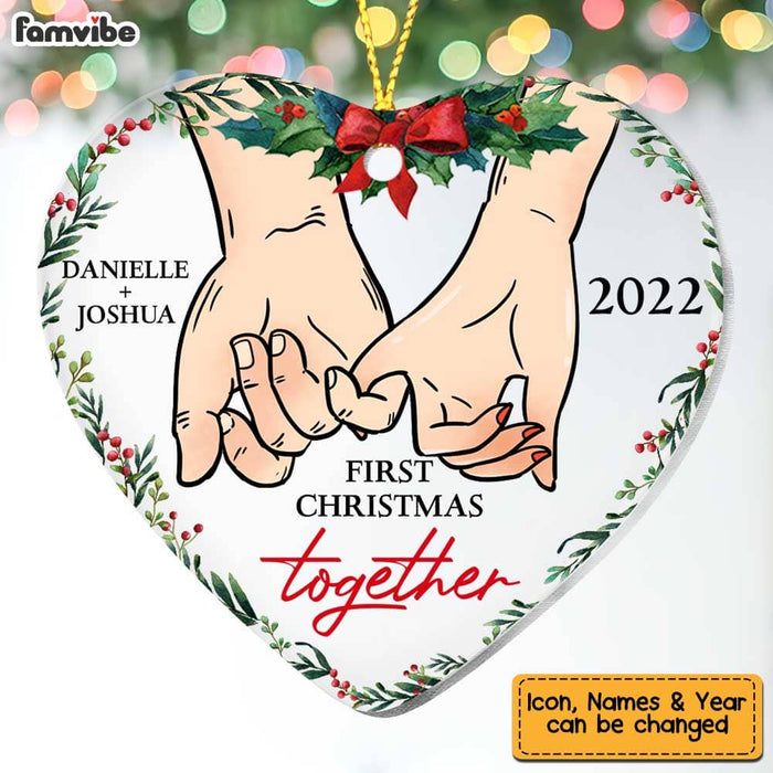 Personalized Couple Holding Hands First Christmas Together Heart Ornament NB231 23O58 1