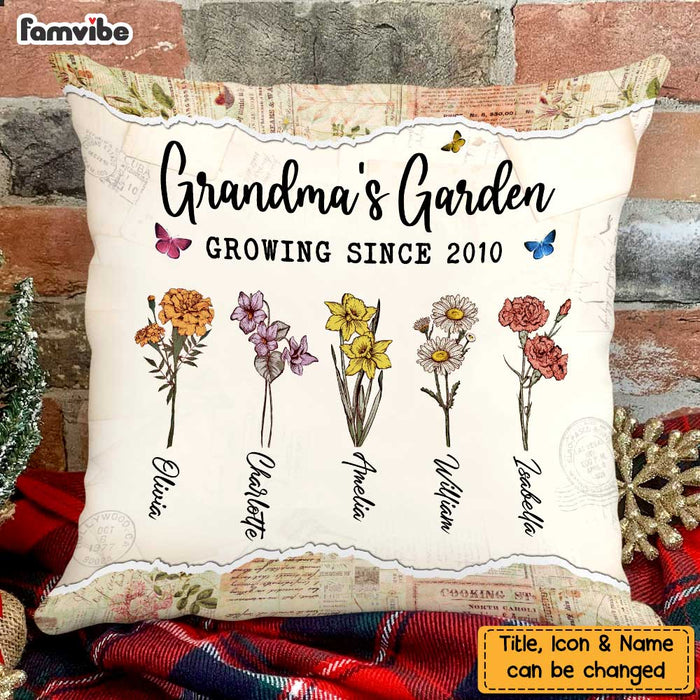 Grandma S Garden Personalized Pillow | Little Birdie