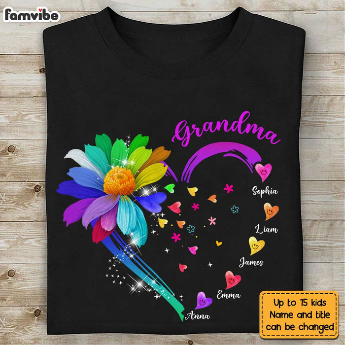 Personalized Grandma Colorful Flower  Love Heart Shirt - Hoodie - Sweatshirt NB241 32O28 1